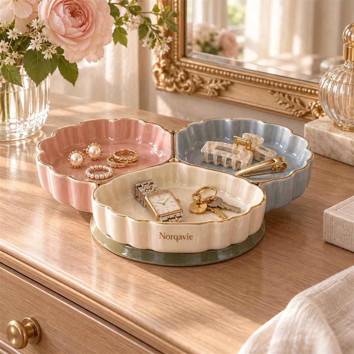 Norqavie Three-Compartment Scalloped Catchall - organized use view