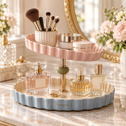 Norqavie Two-Tier Pastel Vanity Display Stand - organized use view