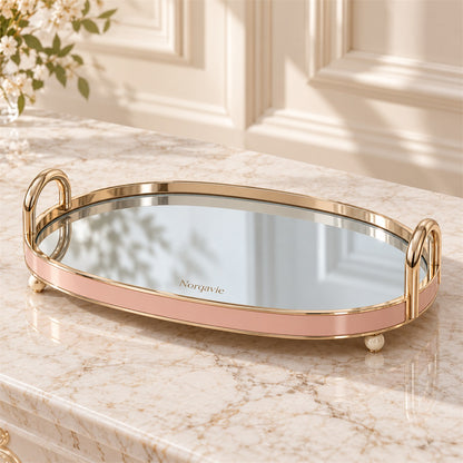 Norqavie Pink Mirrored Oval Accent Tray - main product view