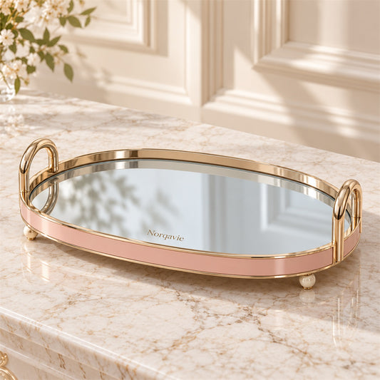 Norqavie Pink Mirrored Oval Accent Tray - main product view