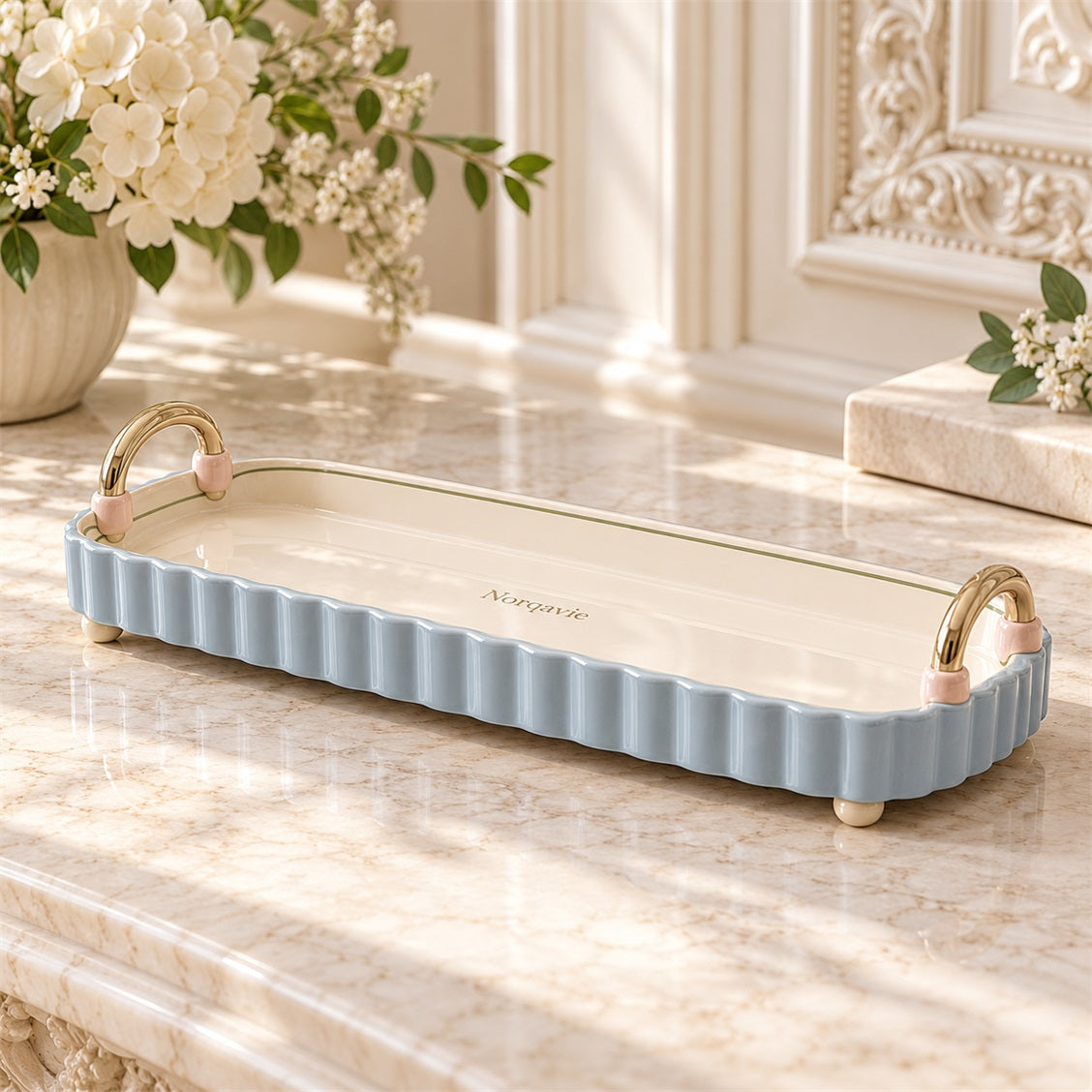 Norqavie Long Blue Scalloped Handle Tray - main product view